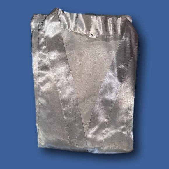 Kimono short Satin Robe Silver XL M MULTIPLE SIZES - Picture 9 of 12